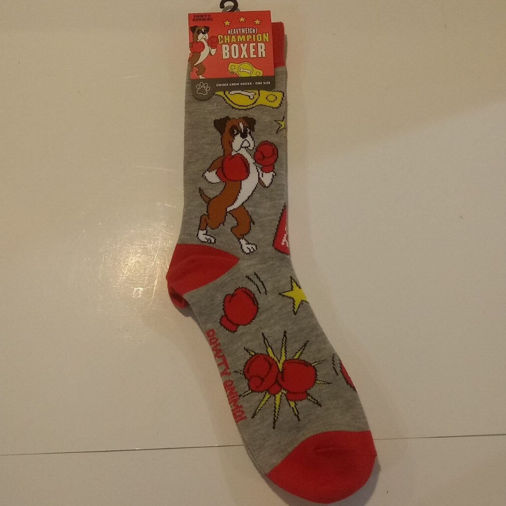 Sox with boxer dog on them. One size fits all.